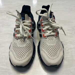 Adidas Cream and Navy Sneakers with Orange Accents, Ultra boost DNA, size 8